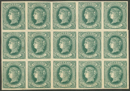 SPANISH WEST INDIES: Yvert 20, 1866 20c. Green, Block Of 15 Stamps Mint Without Gum, VF Quality! - Other & Unclassified