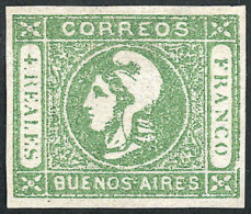 ARGENTINA: GJ.16, 4R. Green, Dull Impression, With Variety "frame Line Broken At Bottom Right", Minor Defect On Reverse  - Buenos Aires (1858-1864)