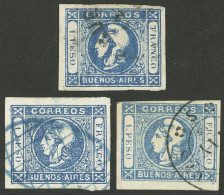 ARGENTINA: GJ.17, 3 Examples In Azure Or Light Blue, Different Cancels, Very Fine Quality! - Buenos Aires (1858-1864)