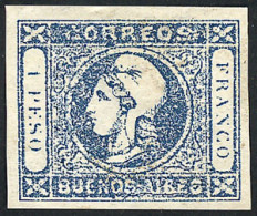 ARGENTINA: GJ.17b, 1P. Blue, Worn Impression, With Variety "1 Without Period", And An Interesting PLATE CRACK At Bottom  - Buenos Aires (1858-1864)