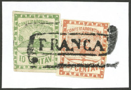 ARGENTINA: GJ.2, With VARIETY "Retouch In Lined Background", Along With A 5c. With FRANCA Cancel Of Catamarca (reconstru - Gebraucht