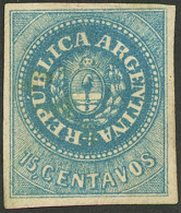 ARGENTINA: GJ.9, 15c. Greenish Blue, Mint, Very Nice Example! - Unused Stamps