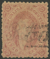 ARGENTINA: GJ.20, 5c 3rd Printing, With VARIETY: Central Oval Unprinted At Left Of Rivadavia, Possibly Due To An Ink Spo - Used Stamps