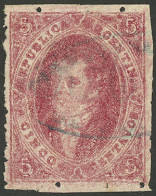 ARGENTINA: GJ.25, 5c. 4th Printing, Red-rose, With Blue Ellipse Cancel To Be Defined, VF - Used Stamps