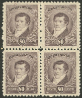 ARGENTINA: GJ.185A, 1896 80c. Belgrano, Dull Lilac, Block Of 4 Of Excellent Quality! - Altri & Non Classificati