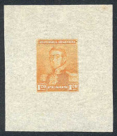 ARGENTINA: GJ.187, San Martín $1.20, Die Proof In Orange, Printed On Indian Paper (very Thin), Very Fine Quality, Rare! - Autres & Non Classés