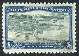 ARGENTINA: GJ.304CI, 1910 4c. Centenary Of Revolution, CENTER INVERTED Variety, With Defects And Repaired, Rare, Catalog - Autres & Non Classés