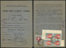 ARGENTINA: GJ.589, 1923 San Martín 20P. + 4x 1P. (GJ.586), Franking A PO Box Payment Card Of Year 1926, Excellent Qualit - Autres & Non Classés