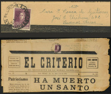 ARGENTINA: GJ.594, ½c. San Martín WITHOUT Period, Franking ALONE A Newspaper "El Criterio" Sent From San Pedro To B.Aire - Otros & Sin Clasificación