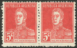 ARGENTINA: GJ.599d, 5c. San Martín, Pair WITH AND WITHOUT PERIOD, Tiny Hinge Mark, Excellent Quality! - Other & Unclassified