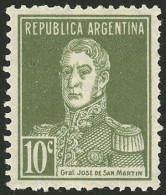 ARGENTINA: GJ.600A, 1924 San Martín 10c. OLIVE GREEN, Mint, VF Quality! - Other & Unclassified