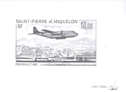 ST. PIERRE & MIQUELON(1973) Transall C-160 Flying Over SPM. Original Artwork Signed By The Engraver JUMELET. Pencil On T - Non Dentelés, épreuves & Variétés