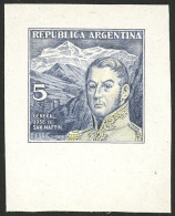 ARGENTINA: Die Essay Of An Unadopted Design, 5c. San Martin And The Andes, Shaded Sky, Printed In Blue On Card, VF Quali - Autres & Non Classés