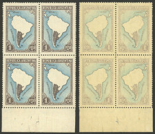ARGENTINA: GJ.761, 1P. Map Of South America, Block Of 4 From 1st Printing With Variety: OFFSET Impression On Back, Excel - Autres & Non Classés