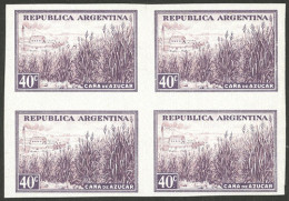 ARGENTINA: GJ.768P, 40c. Sugar Cane, On Chalky Paper, IMPERFORATE Block Of 4, MNH (+50%), Excellent! - Sonstige & Ohne Zuordnung