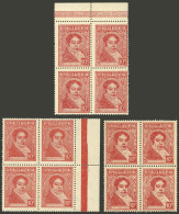 ARGENTINA: GJ.796/8, Rivadavia 10c. Typographed, The 3 Blocks Of 4 Of Excellent Quality! - Other & Unclassified