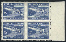 ARGENTINA: GJ.867, 1942 Discovery Of America 450th Anniversary, Never Hinged Block Of 4, Superb, Catalog Value US$280. - Autres & Non Classés