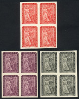 ARGENTINA: GJ.1001 (Sc.598), 1951 Women's Political Rights, 3 TRIAL COLOR PROOFS, VF Quality Blocks Of 4, Very Rare! - Otros & Sin Clasificación