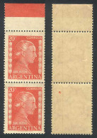 ARGENTINA: GJ.1006A, Pair With VERTICAL LINE WATERMARK, Rare! - Otros & Sin Clasificación