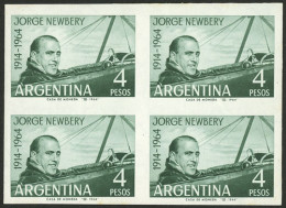 ARGENTINA: GJ.1275P, 1964 Aviator Jorge Newbery, IMPERFORATE BLOCK OF 4, Rare, VF Quality! - Altri & Non Classificati