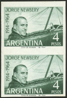 ARGENTINA: GJ.1275P, 1964 Aviator Jorge Newbery, IMPERFORATE PAIR, Rare, VF Quality! - Other & Unclassified