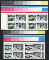 ARGENTINA: GJ.1709CA, 1975 Antarctica, 2 Blocks Of 4 With Labels At Top, VERY DIFFERENT COLORS, Interesting! - Other & Unclassified