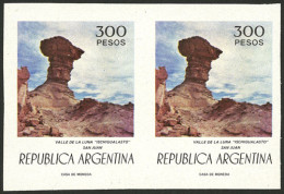 ARGENTINA: GJ.1761P, 1977/8 300P. Valle De La Luna, On Phosphorescent Paper, Rare IMPERFORATE PAIR, Very Fine Quality! - Otros & Sin Clasificación