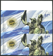 ARGENTINA: GJ.3926P, 2012 Belgrano & Flag, IMPERFORATE PAIR, VF Quality! - Altri & Non Classificati