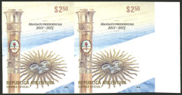 ARGENTINA: GJ.3930P, 2012 Presidential Mandate 2011/5 (flag And Baton), IMPERFORATE PAIR, VF Quality! - Sonstige & Ohne Zuordnung