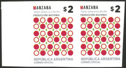 ARGENTINA: GJ.4155P, 2016 Apple 2$ IMPERFORATE PAIR, Very Rare, Only 20 Known (one Sheet) - Otros & Sin Clasificación