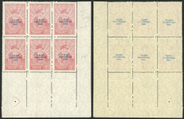 ARGENTINA: GJ.720, 1932 5c. Zeppelin, Corner Block Of 6 With VARIETY: Offset Impression Of The Overprints On Back, MNH,  - Airmail