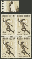 ARGENTINA: GJ.864b, 1942 50c. Mercury Without Watermark, Block Of 4, One With Varieties: Fake Nose And Wristwatch, VF Qu - Airmail