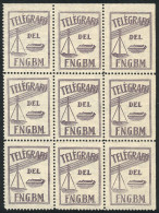 ARGENTINA: Seal For Telegrams Of The Telégrafo Del F.N.G.B.M., Beautiful Block Of 9, VF And Rare! - Telegraph