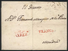 ARGENTINA: Very Old Folded Cover (circa 1780) Sent To Mendoza, With Red "BUENOS AYRES" And "FRANCA" Markings (VK.4 And 9 - Préphilatélie