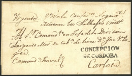 ARGENTINA: Folded Cover Used In 1840s (genuine), With A FORGED Straightline Pre-stamp Mark "CONCEPCION DE CORDOBA" In Bl - Vorphilatelie