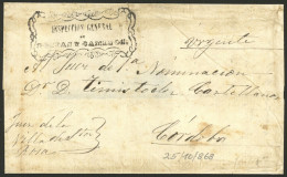 ARGENTINA: Folded Cover Used In 1860s (genuine), With A FORGED Pre-stamp Mark "INSPECCIÓN GENERAL DE POSTAS Y CAMINOS" I - Vorphilatelie