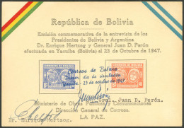 ARGENTINA: First Day Card Of The 1947 Issue Commemorating The Meeting Between The President Of Argentina, Juan Perón, An - Politisch Und Militärisch