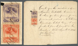 ARGENTINA: Document Of The Year 1884 With Revenue Stamps Of The Province Of Buenos Aires 1P. + 3P., Rare! - Otros & Sin Clasificación