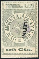 ARGENTINA: PROVINCE OF SAN JUAN: RAISINS AND WINE Tax, Circa 1890, 2c., Fantastic Stamp Of Large Size (approx. 100 X 150 - Sonstige & Ohne Zuordnung