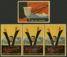 ARGENTINA: VILLAVICENCIO MINERAL WATER: 2 Old Cinderellas, One In Strip Of 3, Minor Faults, Very Nice And Rare! - Cinderellas