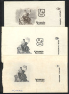 ARGENTINA: Circa 1985, 3 Proofs Of Partial Engravings For The New Banknotes Of 50 Australes (2 Different) And 500 Austra - Other - America