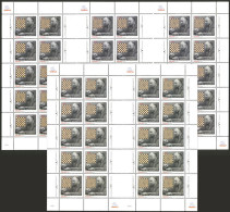 ARMENIA: Sc.839, 2010 Chess (Kasparyan), Block Consisting Of 2 Sheets Of 10 Stamps Each + Gutter, And Another One With 3 - Armenien