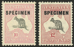 AUSTRALIA: Sc.101/2, 1929/30 10s. And 2£ With SPECIMEN Overprint, Mint Lightly Hinged, Very Fine Quality! - Other & Unclassified