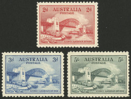 AUSTRALIA: Sc.130/132, 1932 Sydney Harbour Bridge, Cmpl. Set Of 3 Values, Mint With Tiny And Hardly Visible Hinge Marks, - Other & Unclassified