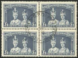 AUSTRALIA: Sc.179, 1938 1£ Gray-blue, Fantastic Used Block Of 4, Very Fine Quality! - Sonstige & Ohne Zuordnung