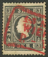 AUSTRIA: Sc.7, 1858/9 3kr. Black, With Rectangular Datestamp Of Wien In RED, Very Attractive! - Autres & Non Classés