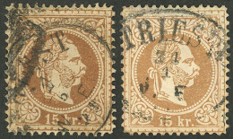 AUSTRIA: Sc.38d, 1867/72 15kr. Chestnut, Perf 13, 2 Examples In Different Shades Used In TRIESTE, Interesting! - Altri & Non Classificati