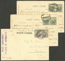 BARBADOS: 3 Postcards Sent To USA (one, In 1905) And Argentina (2, In 1922), Very Fine Quality! IMPORTANT: Please View A - Barbades (...-1966)