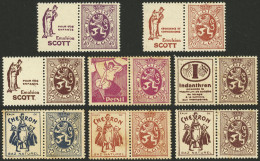 BELGIUM: Lot Of 8 Stamps Issued Circa 1929, All With ADVERTISING TABS, Very Nice, Good Opportunity! - Andere & Zonder Classificatie