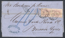 BELGIUM: 18/DE/1875 ANVERS - Argentina: Entire Letter Franked By Sc.36 Pair (Leopold II 1Fr.), Datestamp Of Anvers, Sent - Sonstige & Ohne Zuordnung